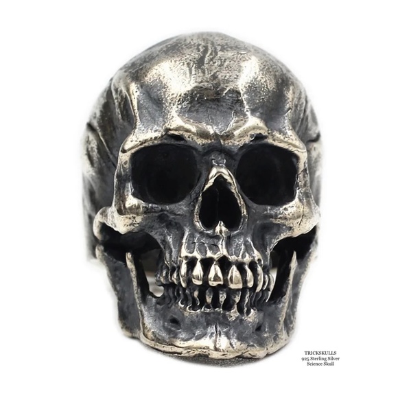 925 Sterling Silver Science Skull Retro Biker Punk Gothic Ring Size 10 11 - Picture 1 of 7